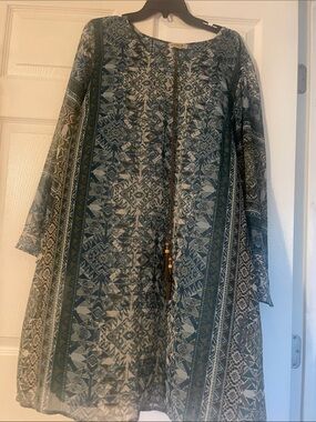 ONE WORLD Blue Patterned Lightweight Tunic dress